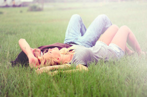 couple, cute, grass, lain down, lay, lay down, love, love feeling ...