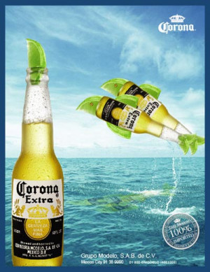 Corona Extra ads. A funny picture of two Corona Extra bottles jumping ...