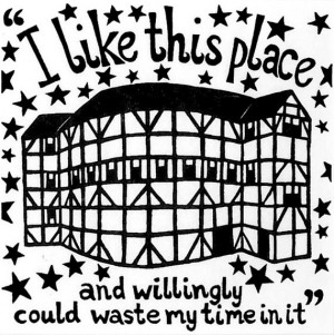 Globe Theatre Linocut print. Shakespeare quote 'I like this place ...