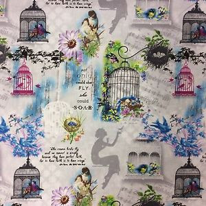 ... -Quotes-Free-Like-A-Bird-Floral-Cotton-Fabric-Quilt-Fabric
