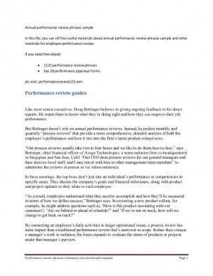 Annual performance review phrases sample