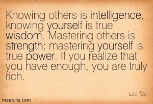 ... yourself is true wisdom. Mastering others is strength; mastering