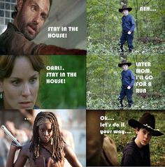 Carl listens to Michonne. More