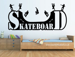 Skateboard Ramp Wall Sticker, large skateboarding decal, big bedroom ...