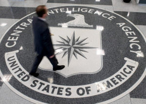 man walks across the lobby of CIA headquarters. /Saul Loeb/AFP/Getty ...