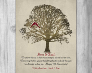 Gift Mom D ad 40 Years Family Tree PERSONALIZED PRINT Love Birds ...