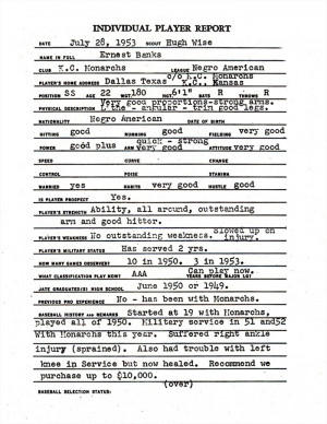 wise scouted ernie banks in july 28 1953 and said can play now in the ...