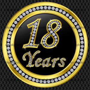 18 years anniversary, happy birthday golden icon with diamonds, vector ...
