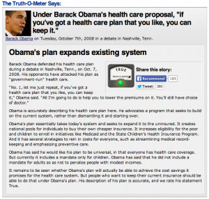 ... It Rated 'True' in 2008 Obamacare's 'Keep Your Health Plan' Promise