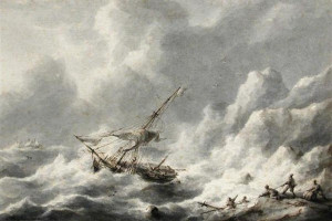 sailing ship in stormy sea