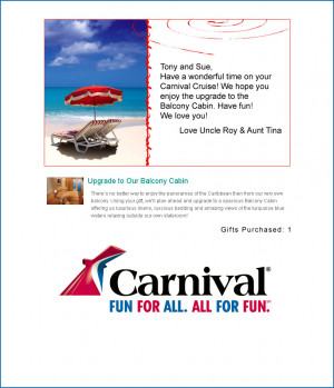What does the Carnival honeymoon gift registry
