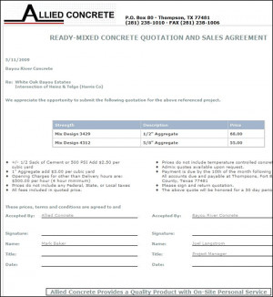 Custom quote sheet comprised of a printable record page.