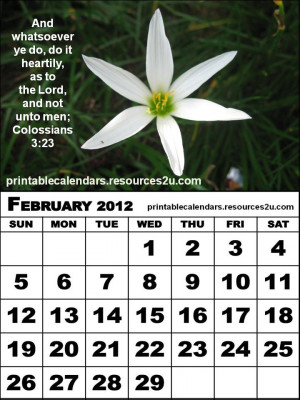 Christian Calendar 2012 February
