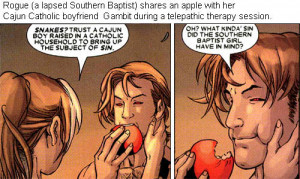 Above: Rogue and Gambit participate in a telepathic form of 