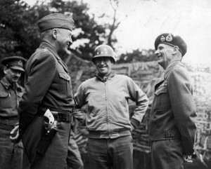 Patton, Bradley , and Montgomery having a laugh