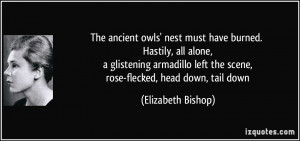 The ancient owls' nest must have burned. Hastily, all alone, a ...