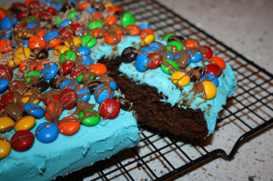 cake, chocolate, m&m