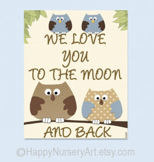 ... baby boys room art, love quote, we love you to the moon, blue brown