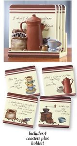 Coffee-Sayings-Decorative-Coaster-Set-and-Holder-Resin-Kitchen-Home ...