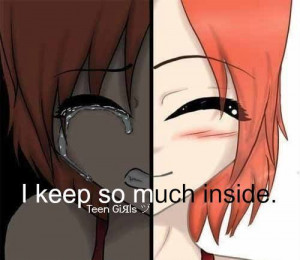 anime, cry, desperate, fine, girl, panda, quotes, red hair, sad, smile ...