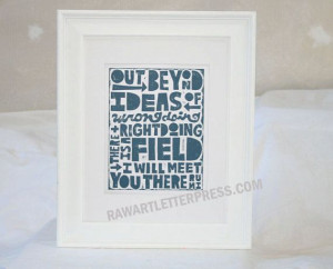 Rumi Quote Typography Poster Black and White Out Beyond Ideas of ...