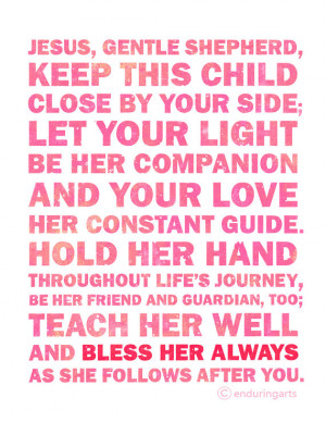 Bless Her Always word art print in pink and rose red