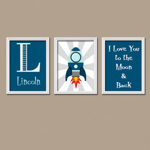 Love You to the Moon & Back Quote Rocket Space Stars Spaceship Set ...