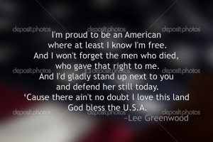 Blurred American Flag with quote in front - Stock Image