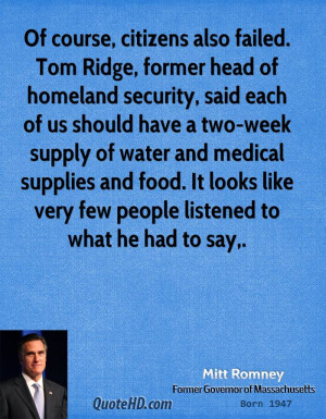 Of course, citizens also failed. Tom Ridge, former head of homeland ...