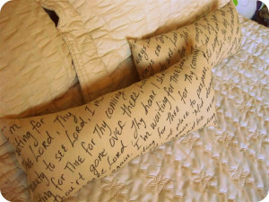 Fabric Marker on Pillows: This person had written the words to her ...