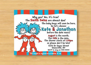 Thing 1 and Thing 2 Twins Baby Shower Invitation - Printable - 5 x 7 ...