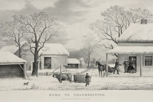 Lithograph, Home To Thanksgiving , published by Currier and Ives ...
