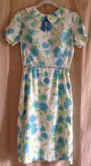Vintage 50s Green Blue Flowered Pencil Dress S/M