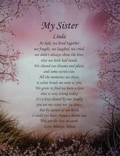 Personalized sister poem gift for birthday, christmas or wedding day