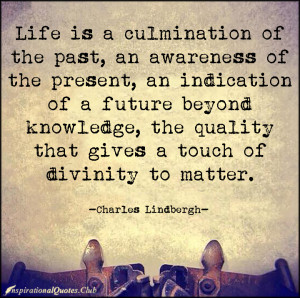 Life is a culmination of the past, an awareness of the present, an ...