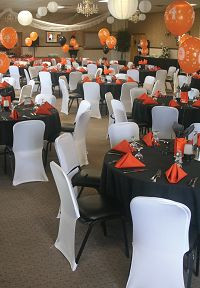 ... Inspirations class reunion orange black and white.. banquet room