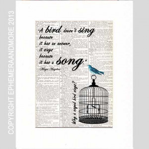 ... text book page literary bird cage Why a Caged Bird Sings 8x10