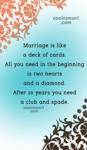 Funny Marriage Quotes Quote: Marriage is like a deck of cards....