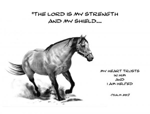 Bible Verse With Drawing Of Horse Print by Joyce Geleynse