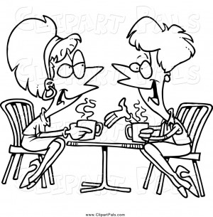 Pal Clipart of Cartoon Black and White Lady Friends Talking over ...
