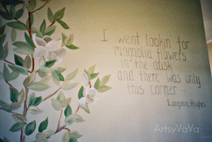 This Langston Hughes quote and magnolia tree are painted going up a ...