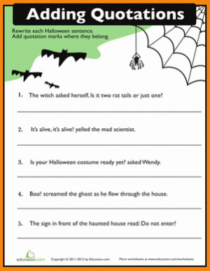 Halloween Fourth Grade Punctuation Worksheets: Quotation Punctuation