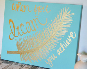Inspirational Canvas Wall Art Paint ing Feather Gold Art Mint Green ...