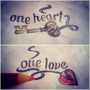 One Heart One Love Couple Tattoo Design