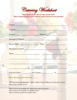 Catering Worksheet Most caterers quote costs on a per person basis ...