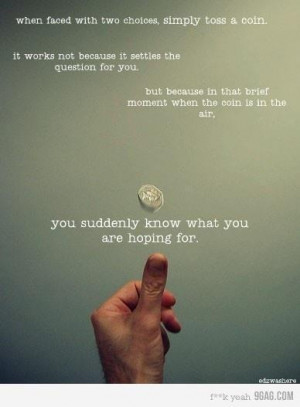 coin, decision, fact, hoping, quote, text, toss a coin, true
