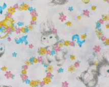 and Birds Fabric / Dear Little World / Vintage style Rabbits & Friends ...