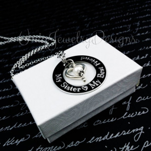 ... Sister Heart Necklace + Sister Jewelry +Engraved Sister Jewelry