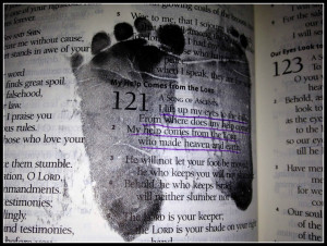 Baby footprints on favorite Bible verse the day they are born