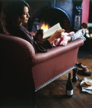 Fire, book, and wine. My idea of happy.